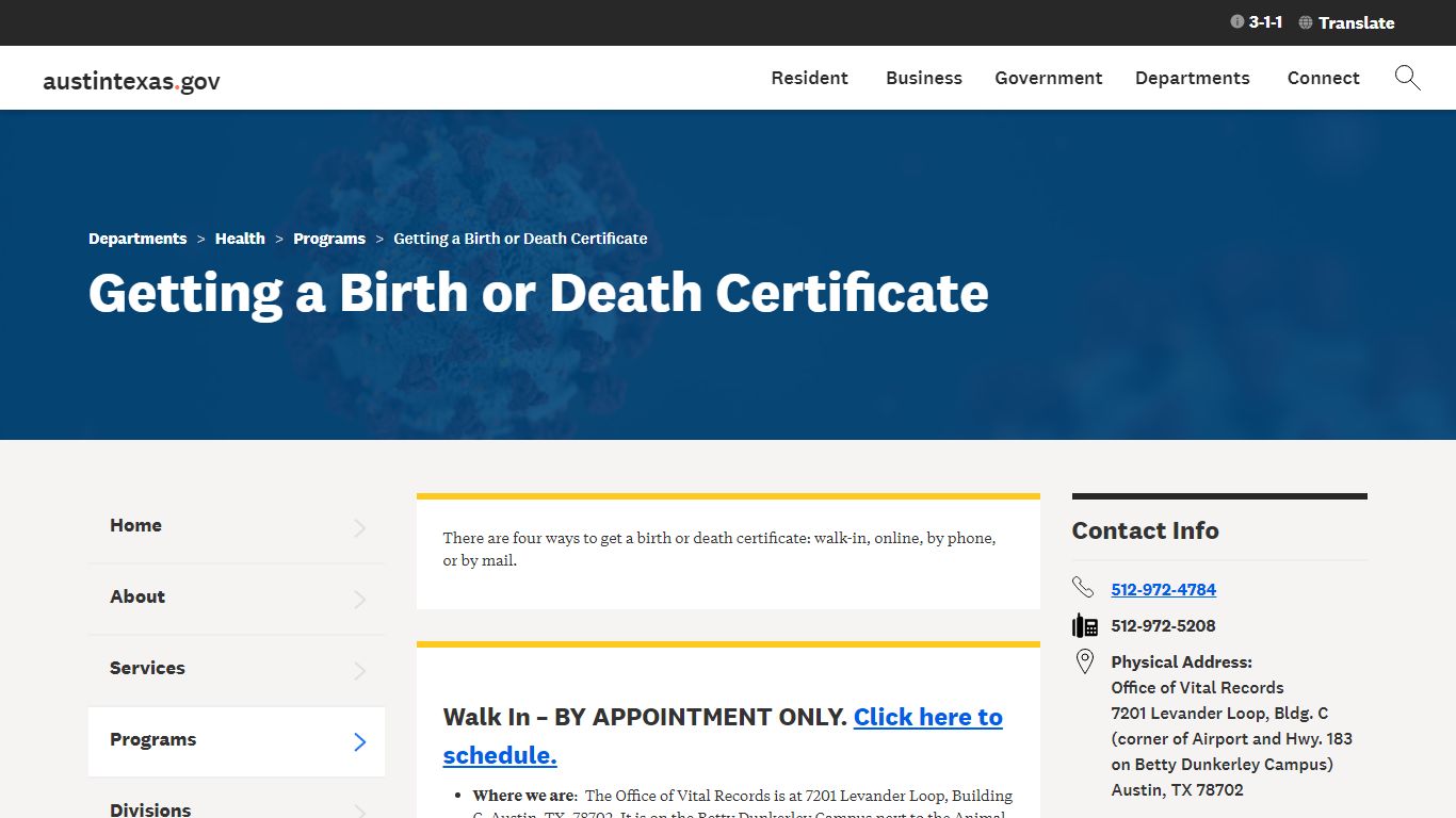 Getting a Birth or Death Certificate | AustinTexas.gov